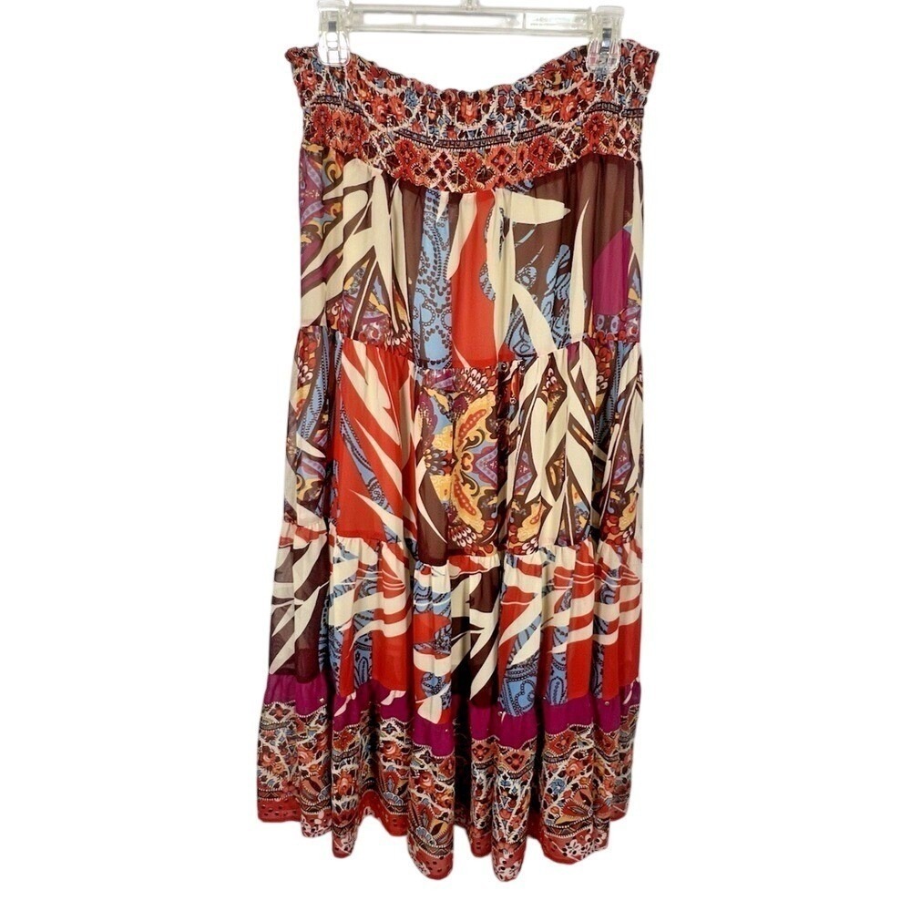 Cache‎ tiered maxi Skirt bohemian Studded Festival Gypsy Boho Medium stretch